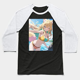 Anime Girl Beach Day Baseball T-Shirt